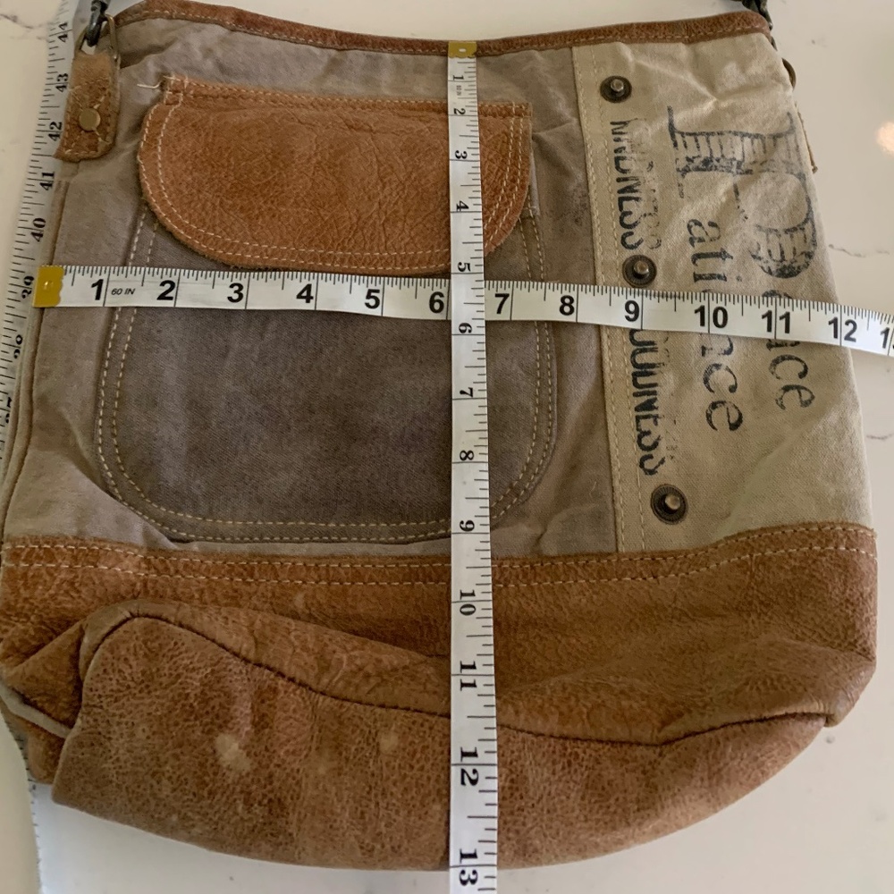 Peace and Patience Canvas Upcycled Leather Bag - Picture 4 of 7